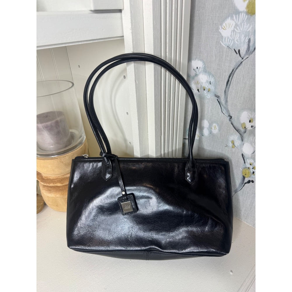 Hobo International Black Leather Shoulder Bag Red Lining Baguette Handbag